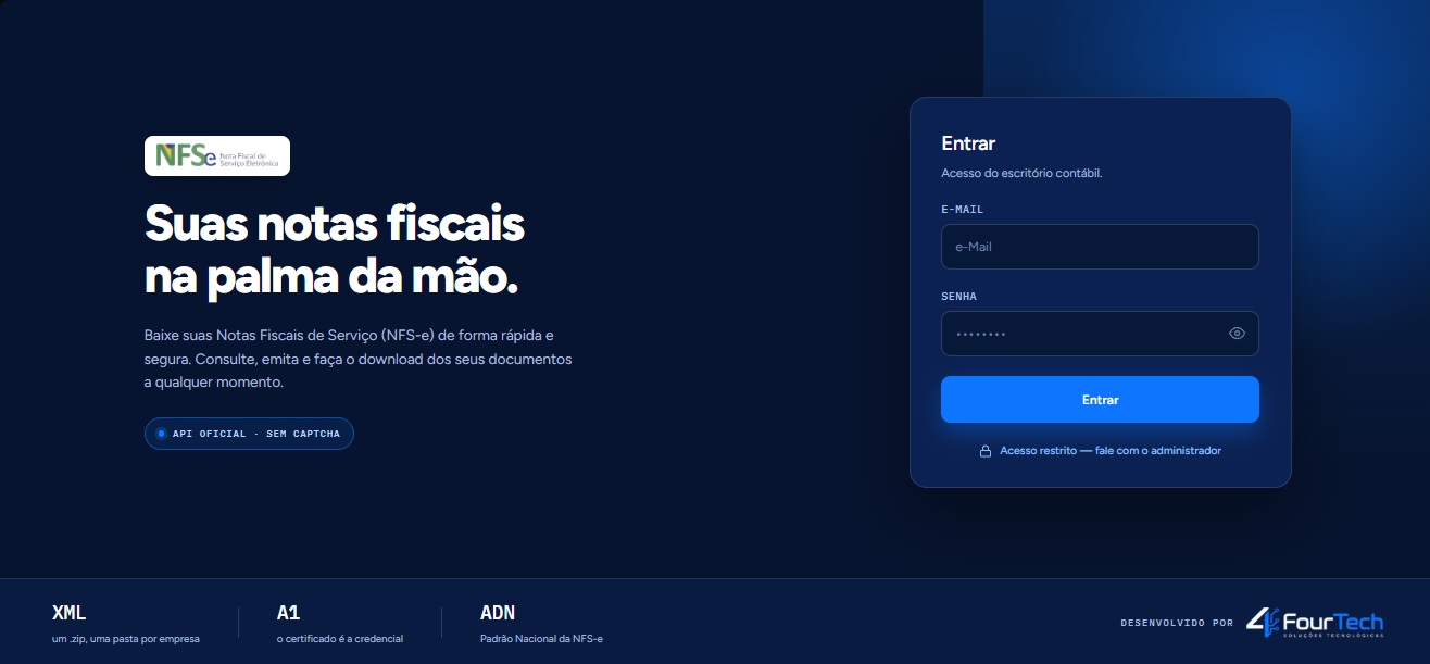 Tela de acesso do Consulta NFSe, com o login do escritório contábil